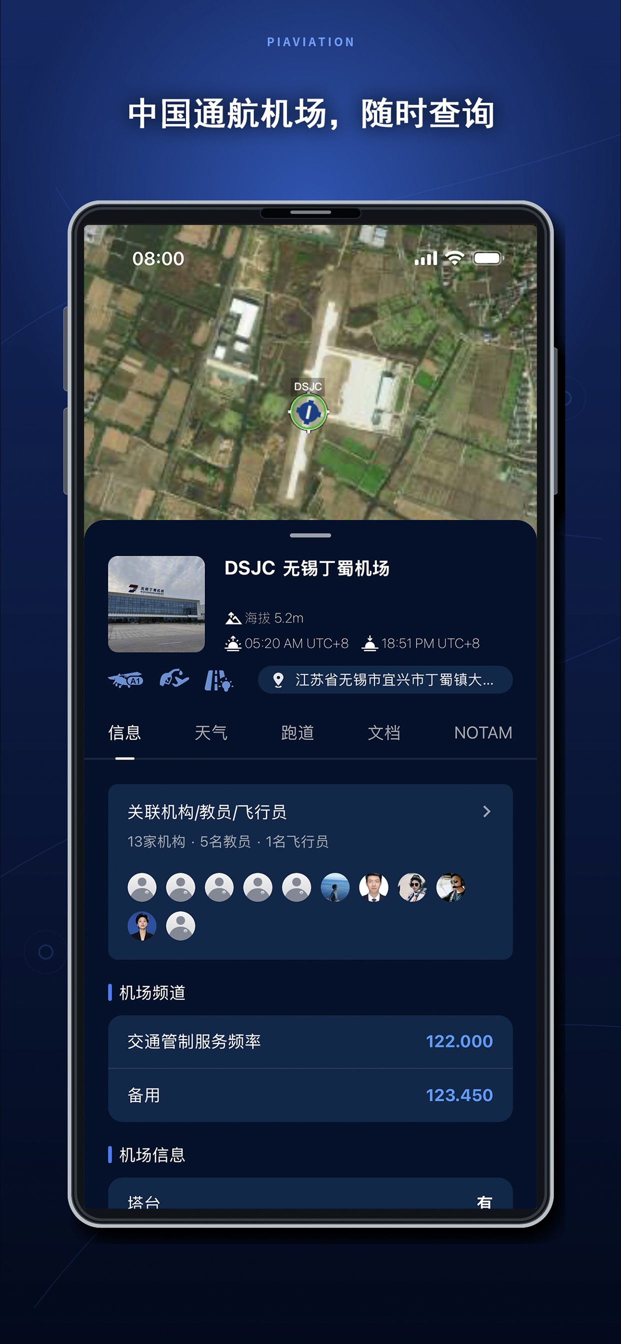 机场面板：信息、天气、跑道、文档与 NOTAM
